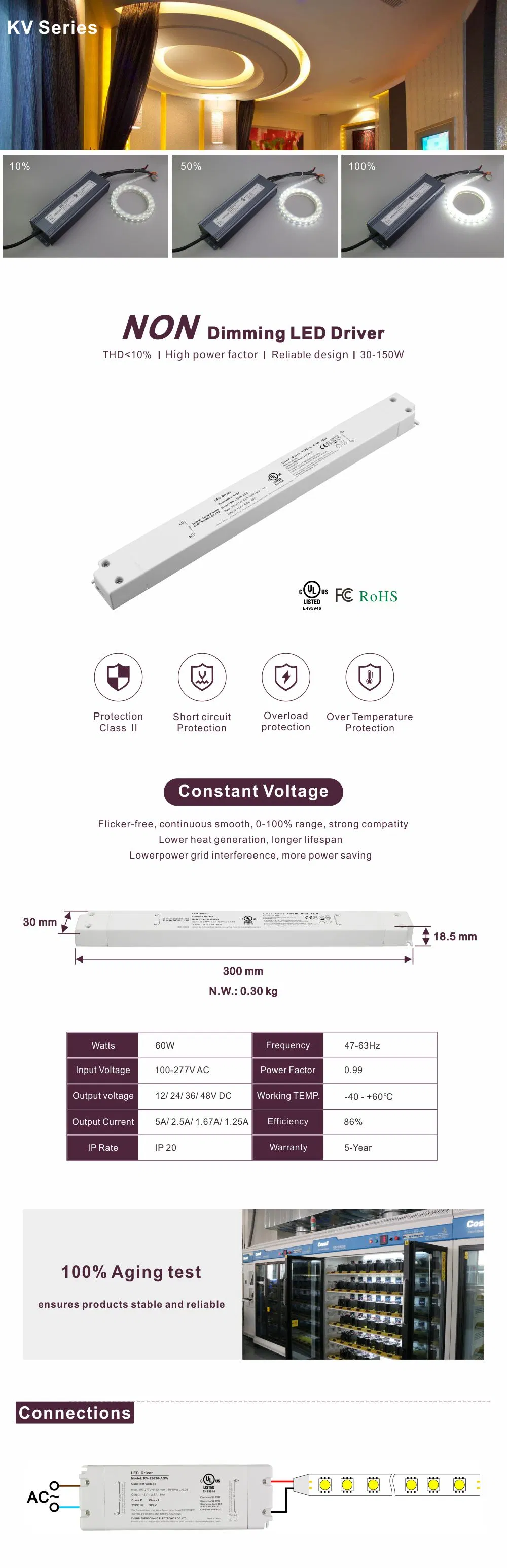 100-277VAC Input 36V DC 1670mA 30W Ultrathin Constant Voltage Cabinet Size Power Supply LED Driver