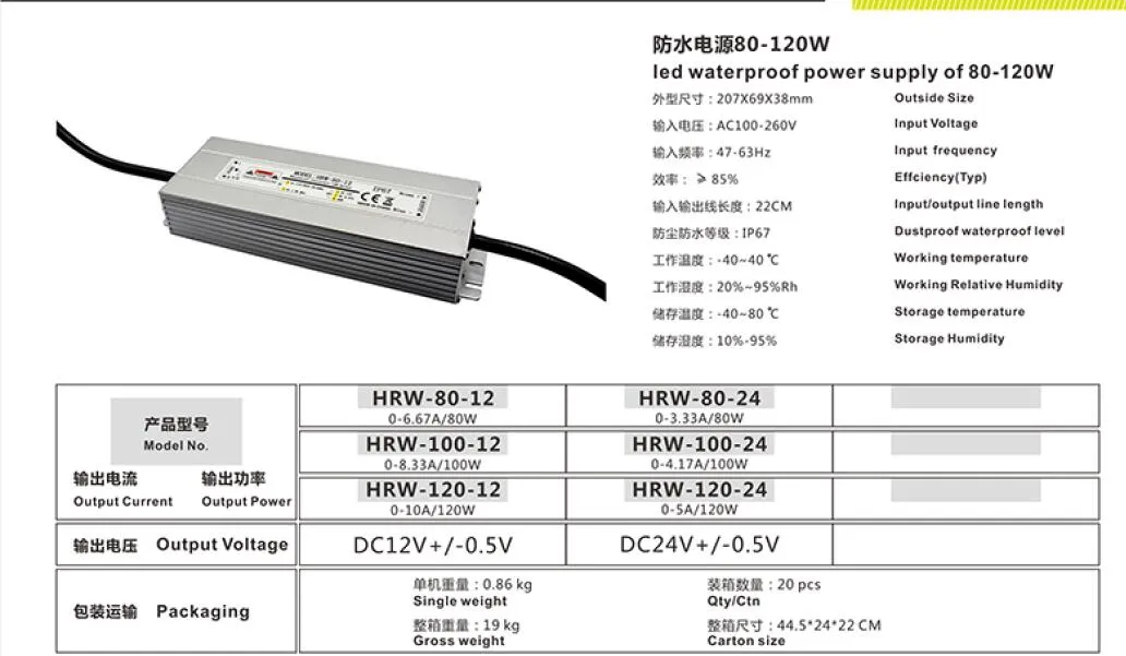 100W 24V IP67 Waterproof Dustproof LED Switching Power Supply