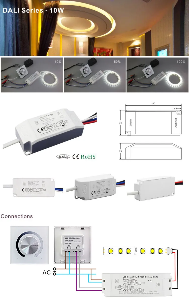 10W 12V 0.83A 24V 0.42A C. V. Plastic Shell Dali Dimmable MR16 LED Driver