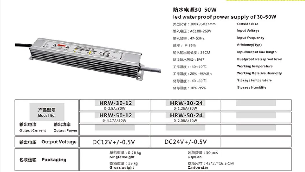 12V 2.5A / 24V 1.25A / 30W Outdoor IP67 Switching LED Waterproof Power Supply