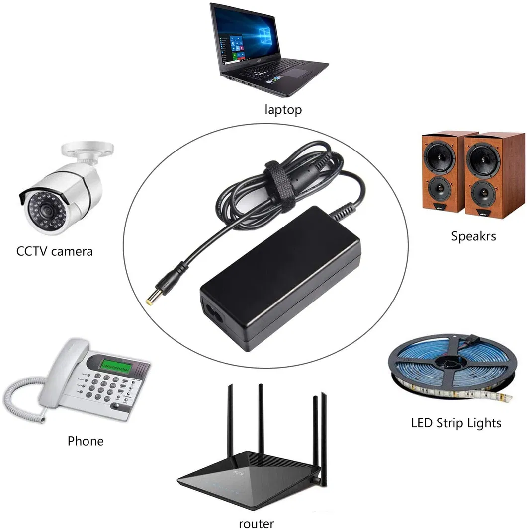 12V 5A 60W AC DC Power Supply with a 8 Way CCTV Power Splitter Cable for CCTV Cameras/LED Strip Lights