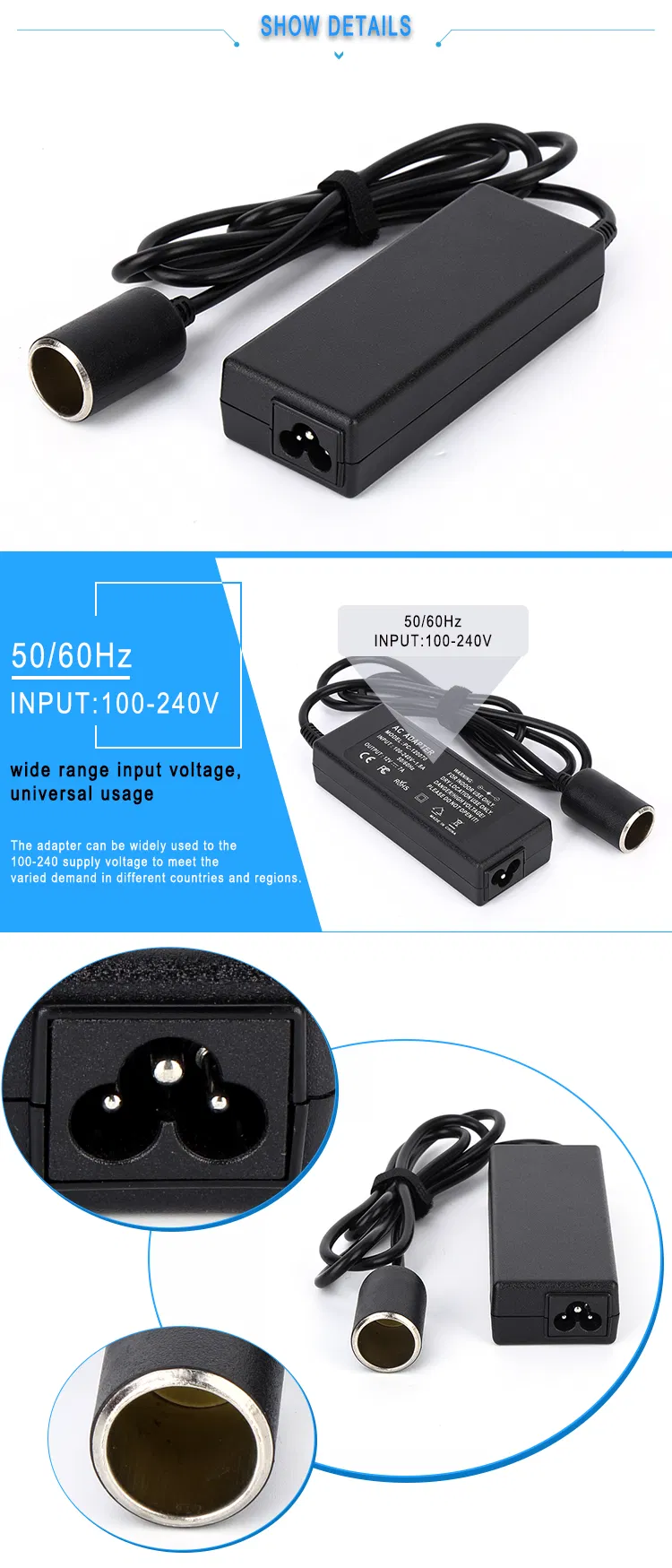 12V 7A 84W AC/DC cigarette lighter power adapter/switching power supply