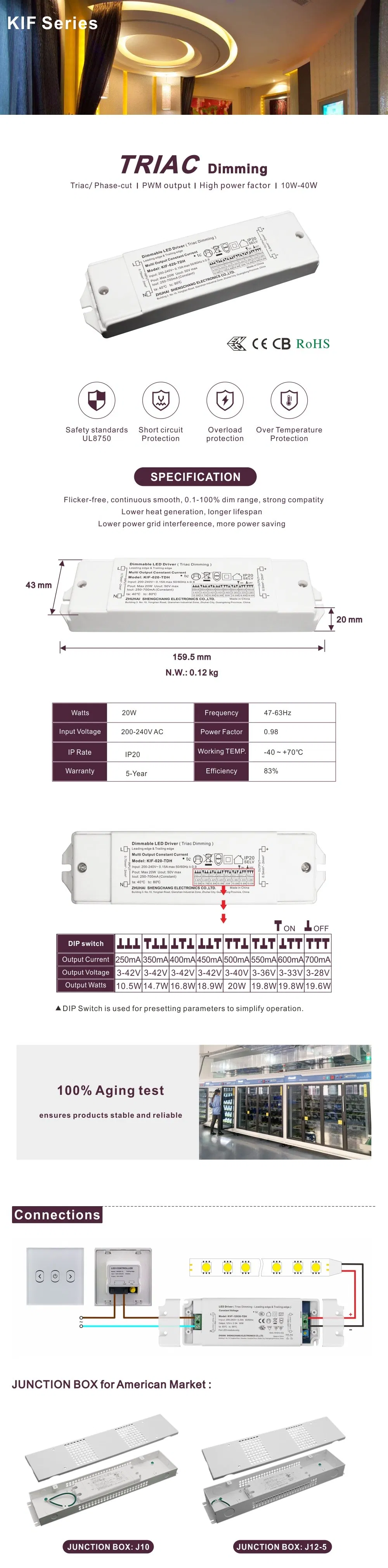 DIP Switch Adjustment Driver 250mA 700mA 20W Constant Current LED Driver