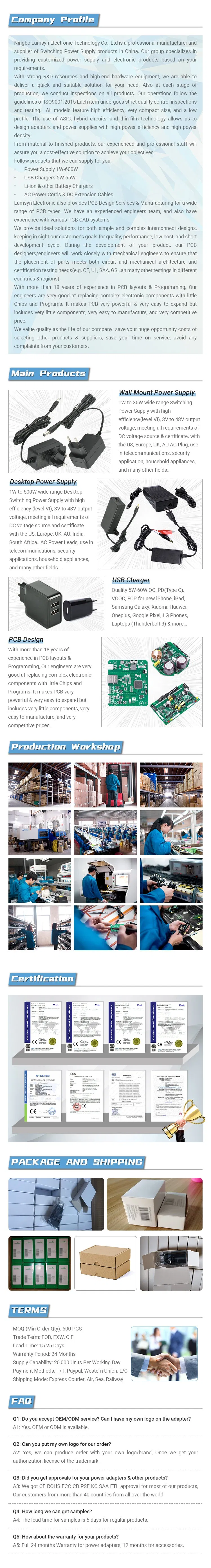 Factory Wholesale 5V 6V 7.5V 9V 12V 24V 36V 0.5A 1A 2A 3A 12W Switching Power Supply Plug-in AC Adapter Charger CE UL Ukca Certified DC Adaptor