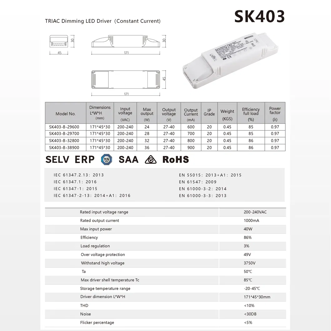 High PF Flicker Free External Triac Dimming Driver Power 8W-14W LED Dimming Driver for LED Module IP20