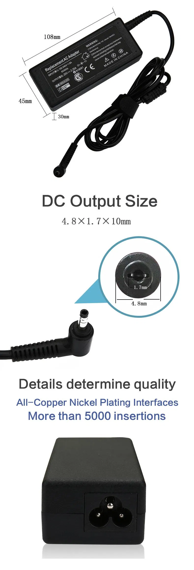 Hot-Selling Laptop Adapter Charger 19V/2.31A 7.4*5.0mm for HP