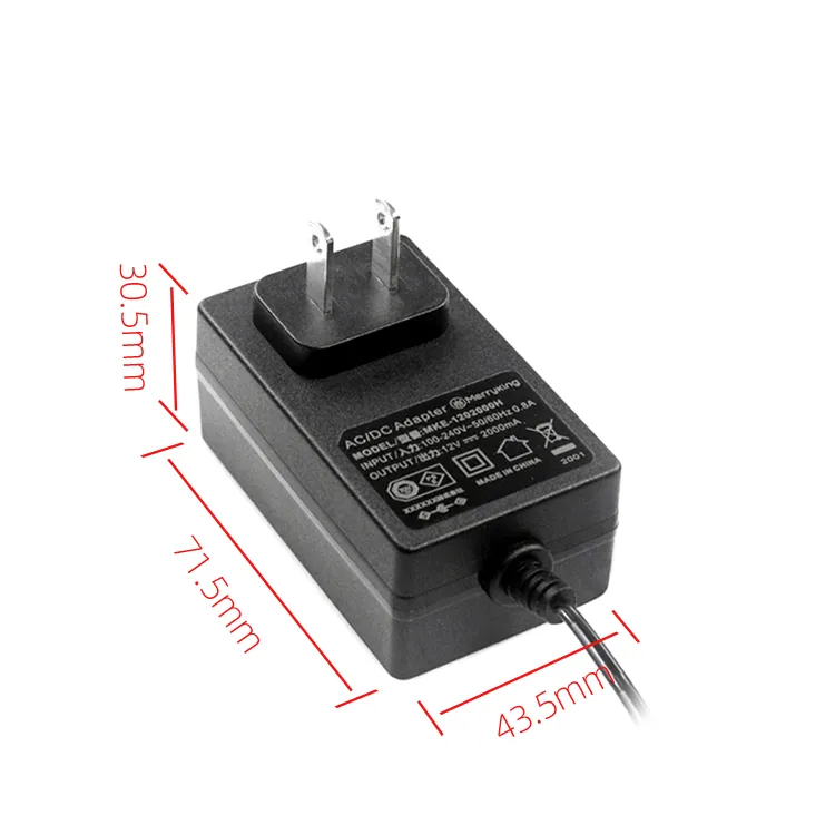 Kc CE FCC PSE UL 12V 2A 24W Power Supply AC DC Japan Plug Universal Charger Wallmount Power Adapter with DC Cable
