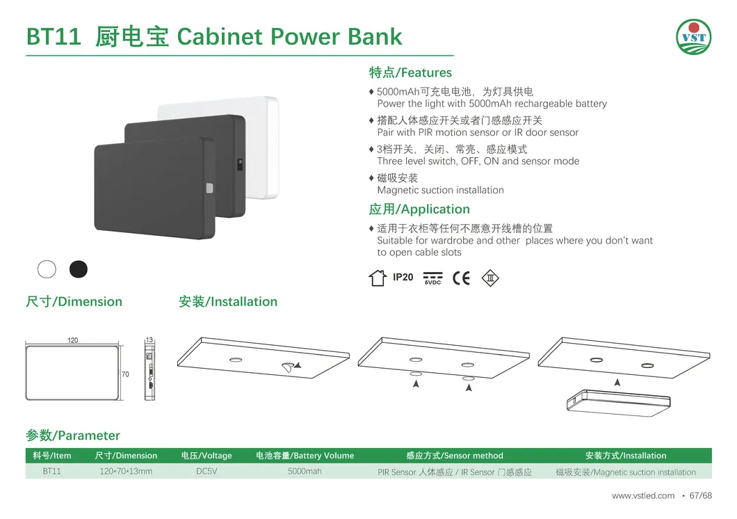 LED Cabinet Rechargeable Power Bank with PIR Motion Sensor and IR Door Sensor Is Available