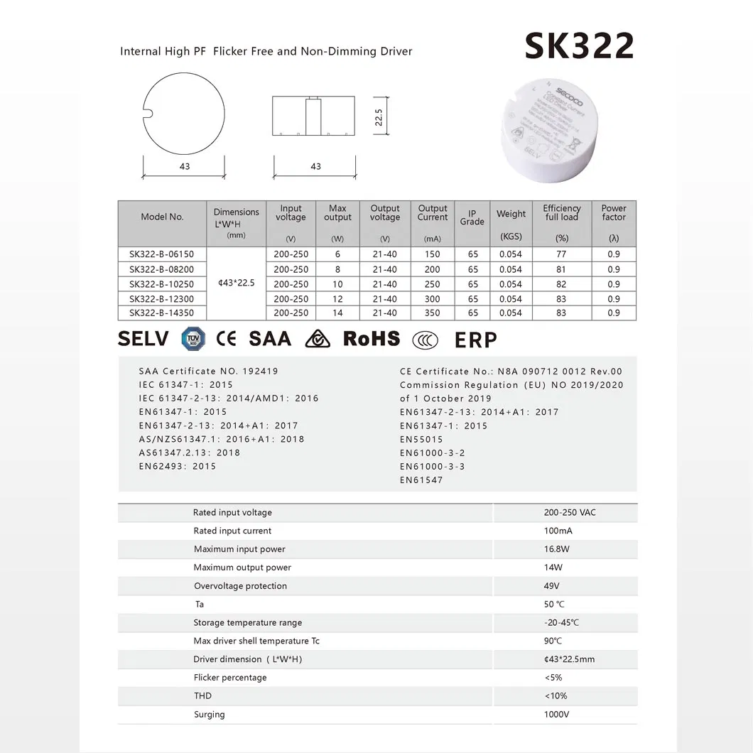 Output Power 34-48W Non-Dimming LED Driver Sk325