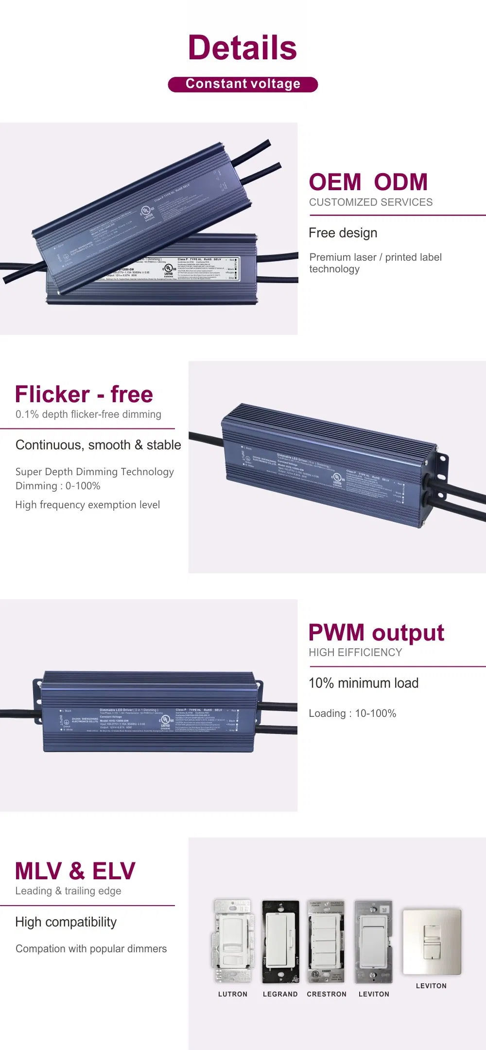 Triac 0-10V 1-10V Switch Power 30W 60W 100W 200W 300W 360W 400W LED Power Supply