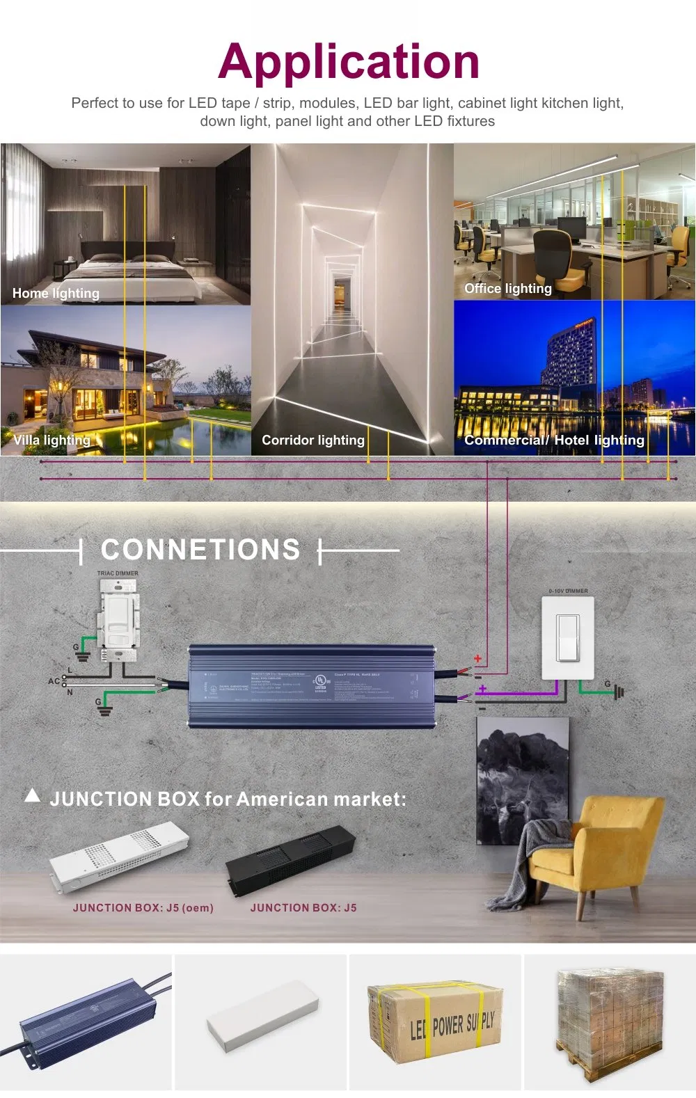 Triac 0-10V 1-10V Switch Power 30W 60W 100W 200W 300W 360W 400W LED Power Supply