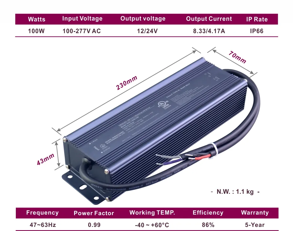 Triac 0-10V 1-10V Switch Power 30W 60W 100W 200W 300W 360W 400W LED Power Supply