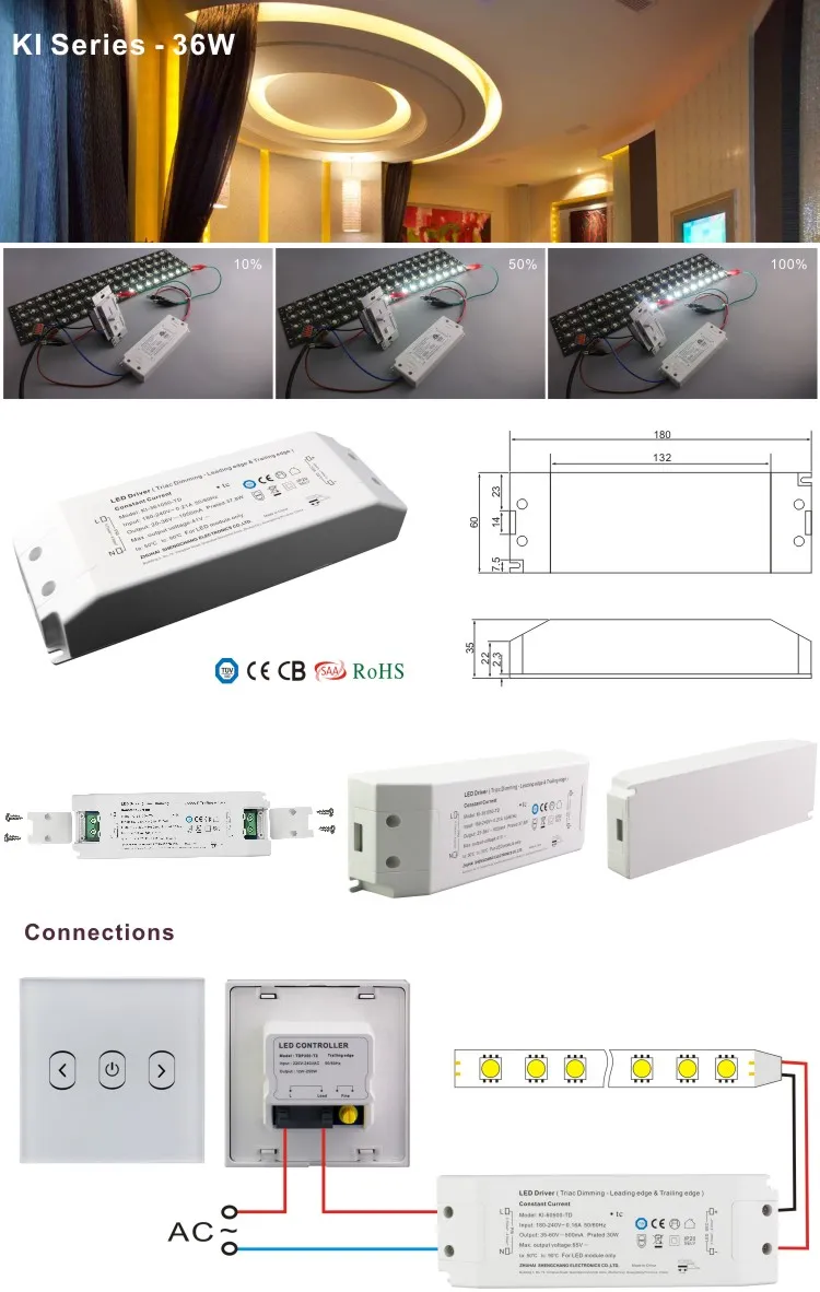 Triac Dimming LED Transformer 230VAC to 36V DC 38W 1050mA Constant Current LED Driver for LED Pendant Light